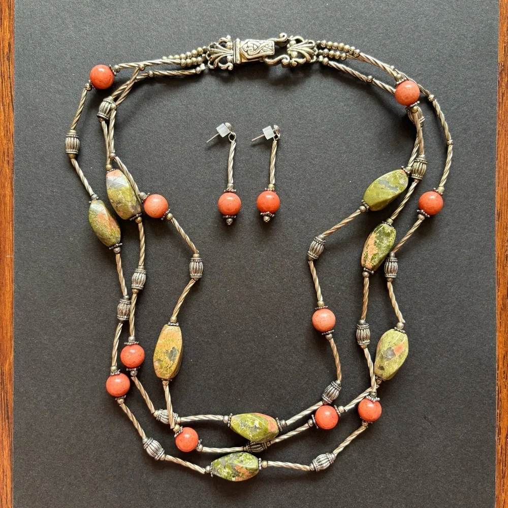 Unakite Gemstone Necklace & Earring Set | Magnetic Clasp